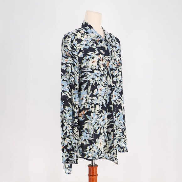 REISS Laura Floral Print Split Sleeve Blouse Blue Green Multicolor Size 8 - Picture 4 of 9